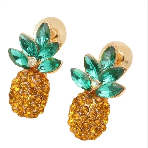 •Pineapple Rhinestone Design Stud Earrings • - Picture 3 of 3